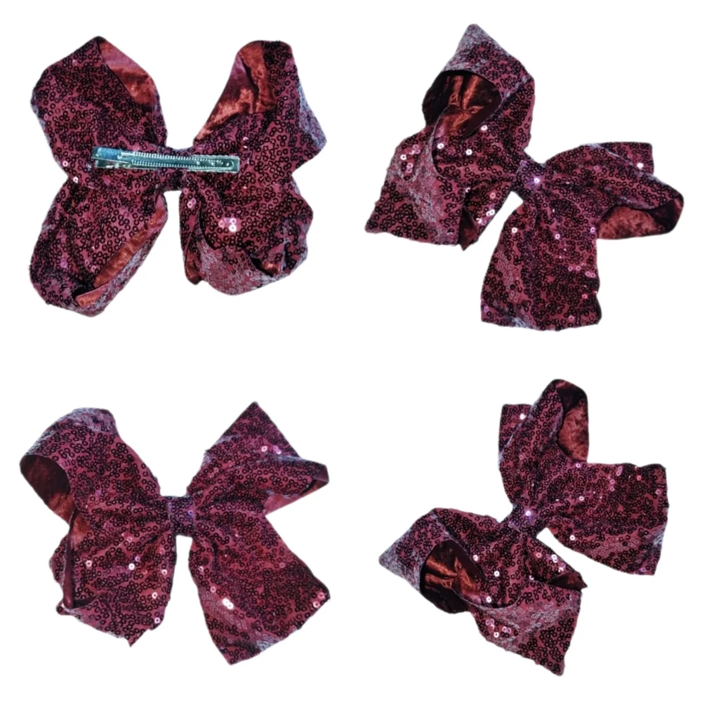 Sequin Hair Bow Barrette – Navy Fuchsia Red Black – 7
